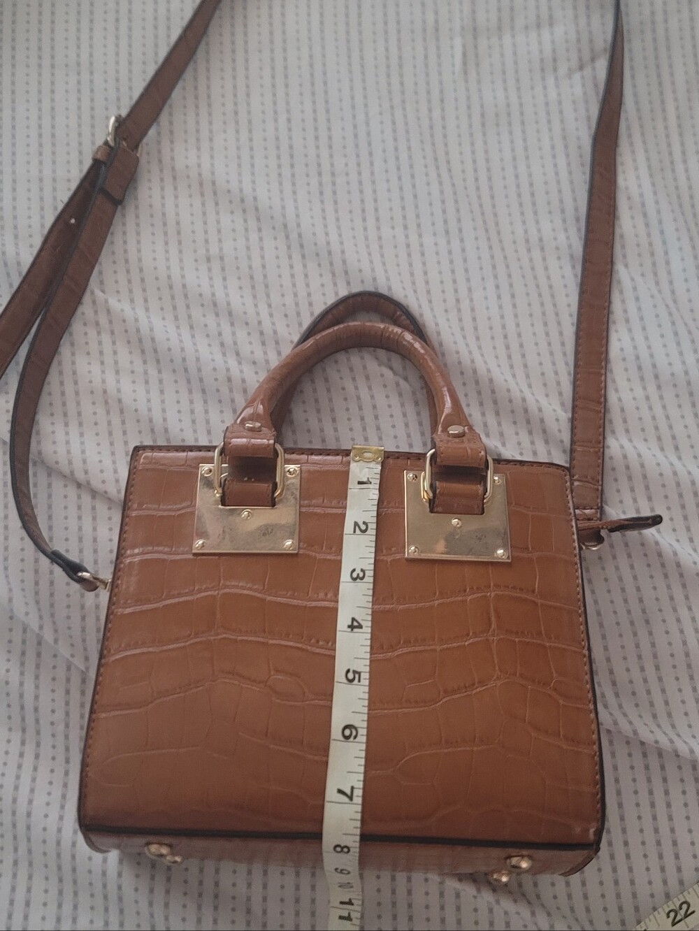 Brown Croc-Embossed Top Handle Crossbody Bag